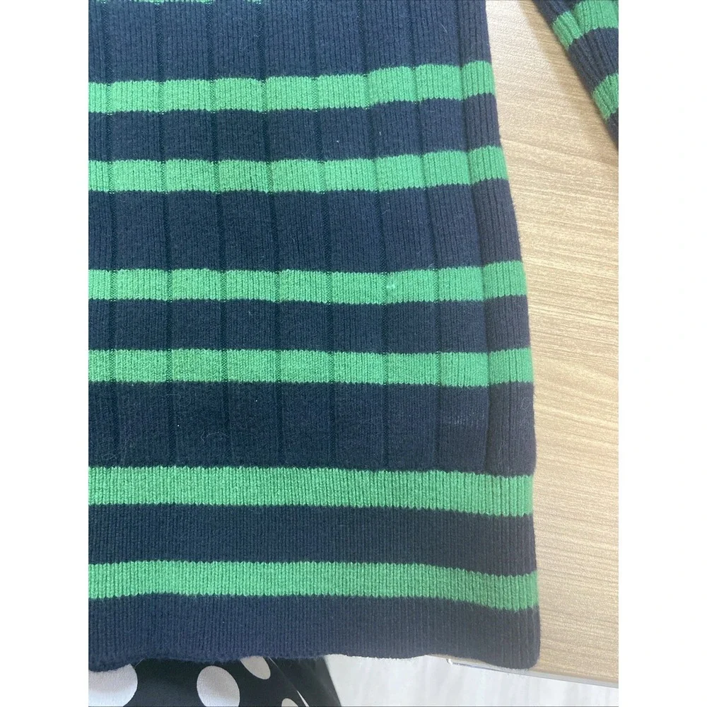 Talbots Women's Size L Green Navy Blue Striped Ribbed Turtleneck Sweater‎ Cute!